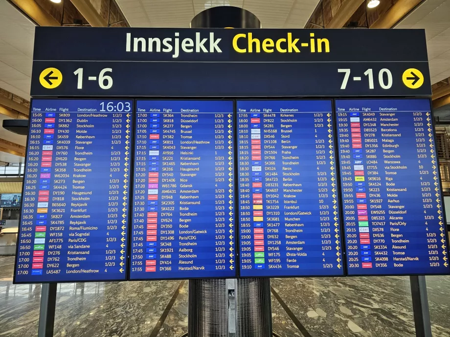 Afgangstavle i Oslo lufthavn