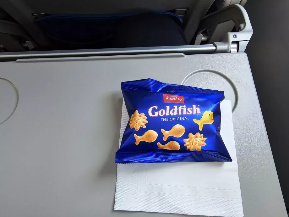 Snack før landing på et europæisk fly