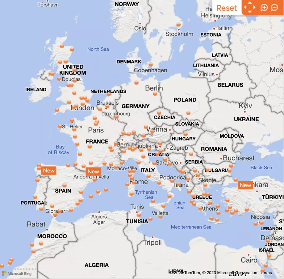 easyJet rutekort