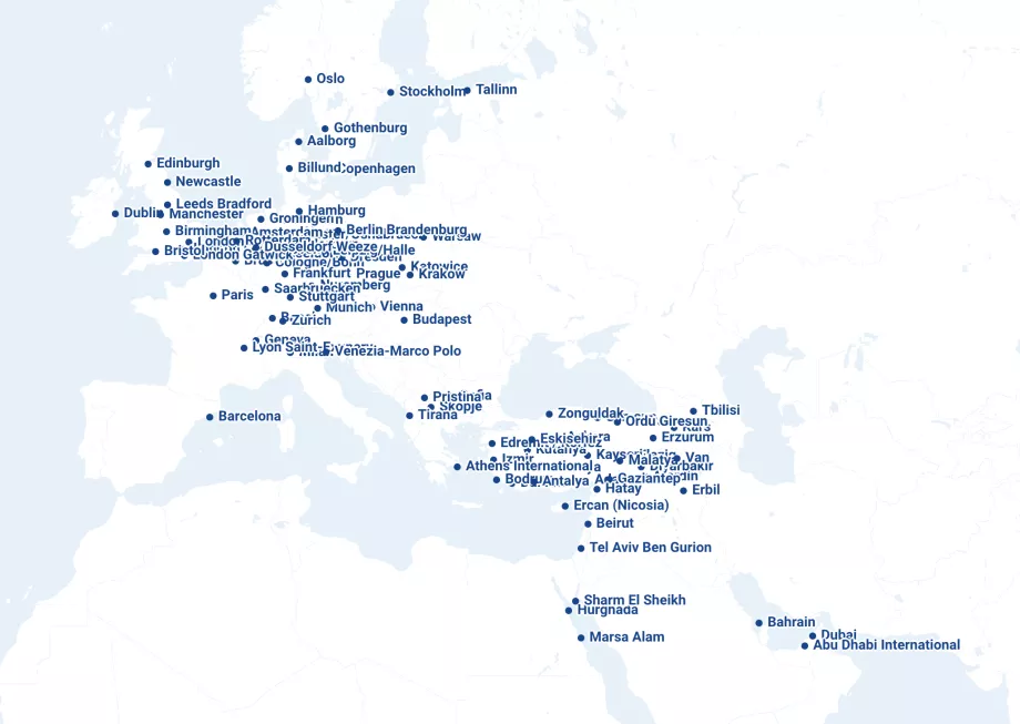 Rutekort over SunExpress flyselskaber