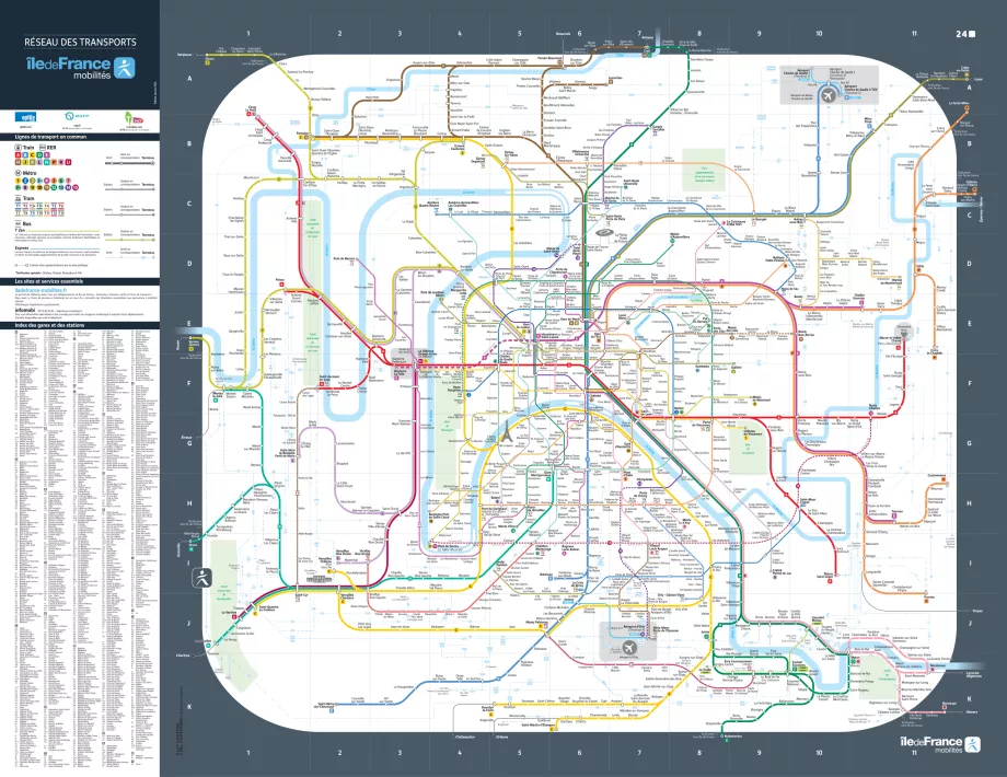 Kort over RER, Transilien, metro