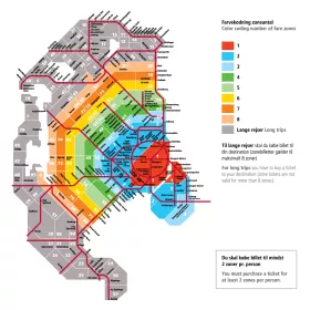Kort over zoner med offentlig transport i og omkring København