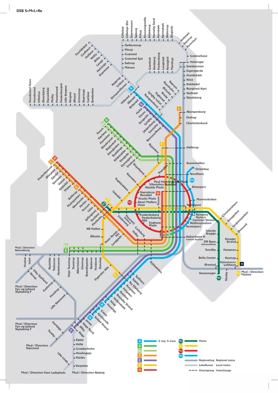 Kort over metro og tog i København