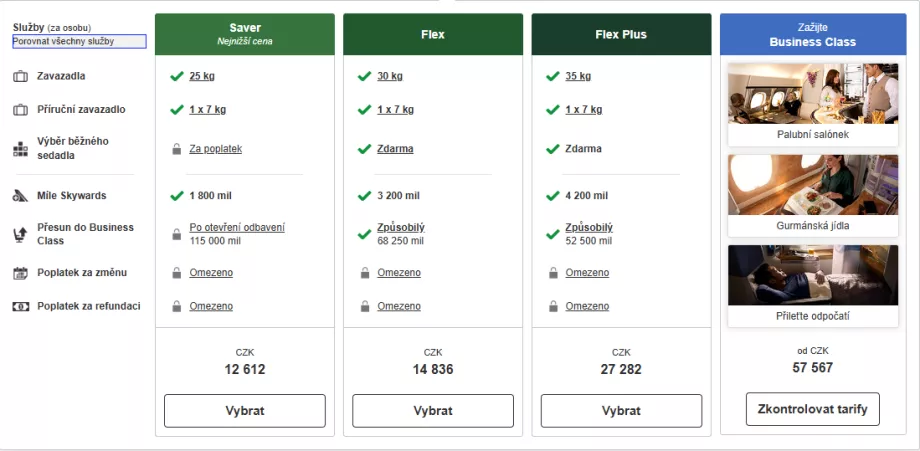 Emirates' priser på økonomiklasse